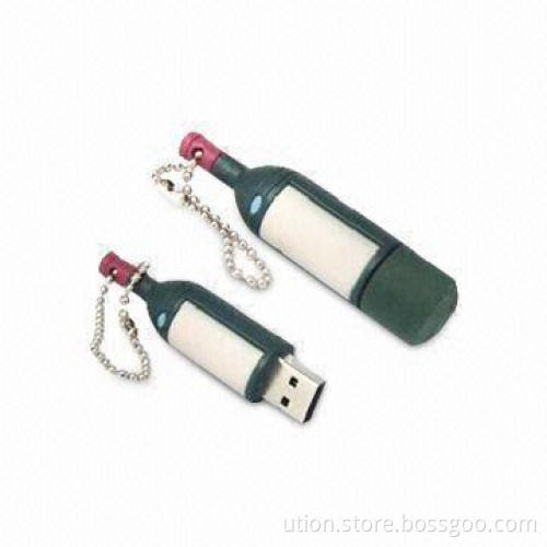 Bottle-shaped USB Flash Drives with 1 to 32GB Capacity and USB2.0 Interface, Free Logo and Packing